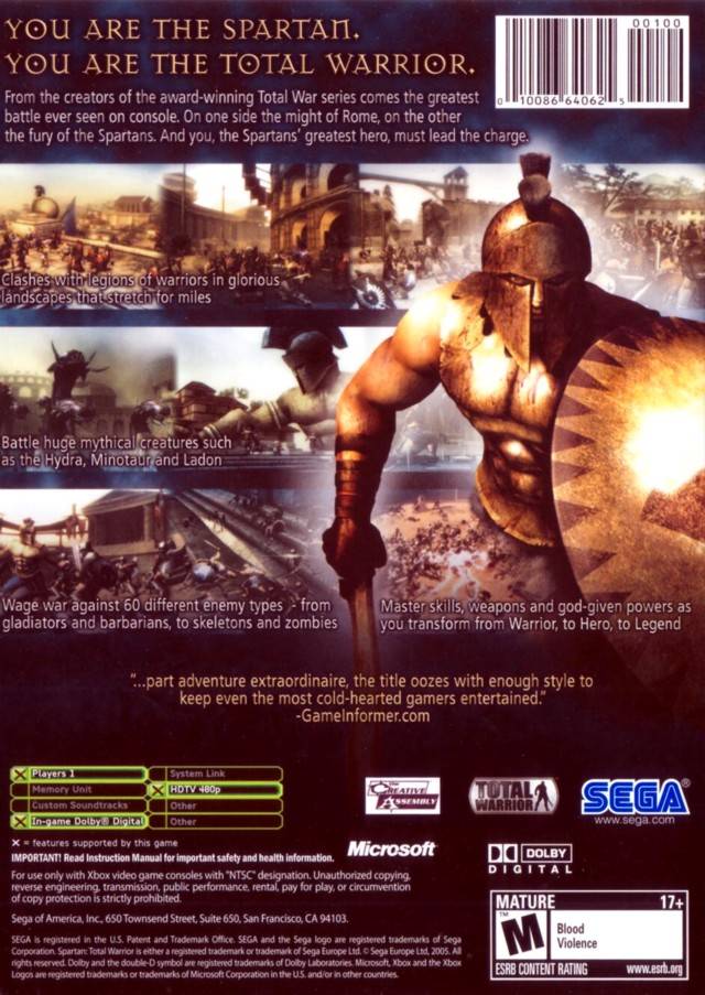 Spartan: Total Warrior - Xbox Video Games Sega   