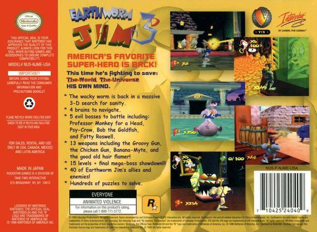 Earthworm Jim 3D - (N64) Nintendo 64 [Pre-Owned] Video Games Rockstar Games   