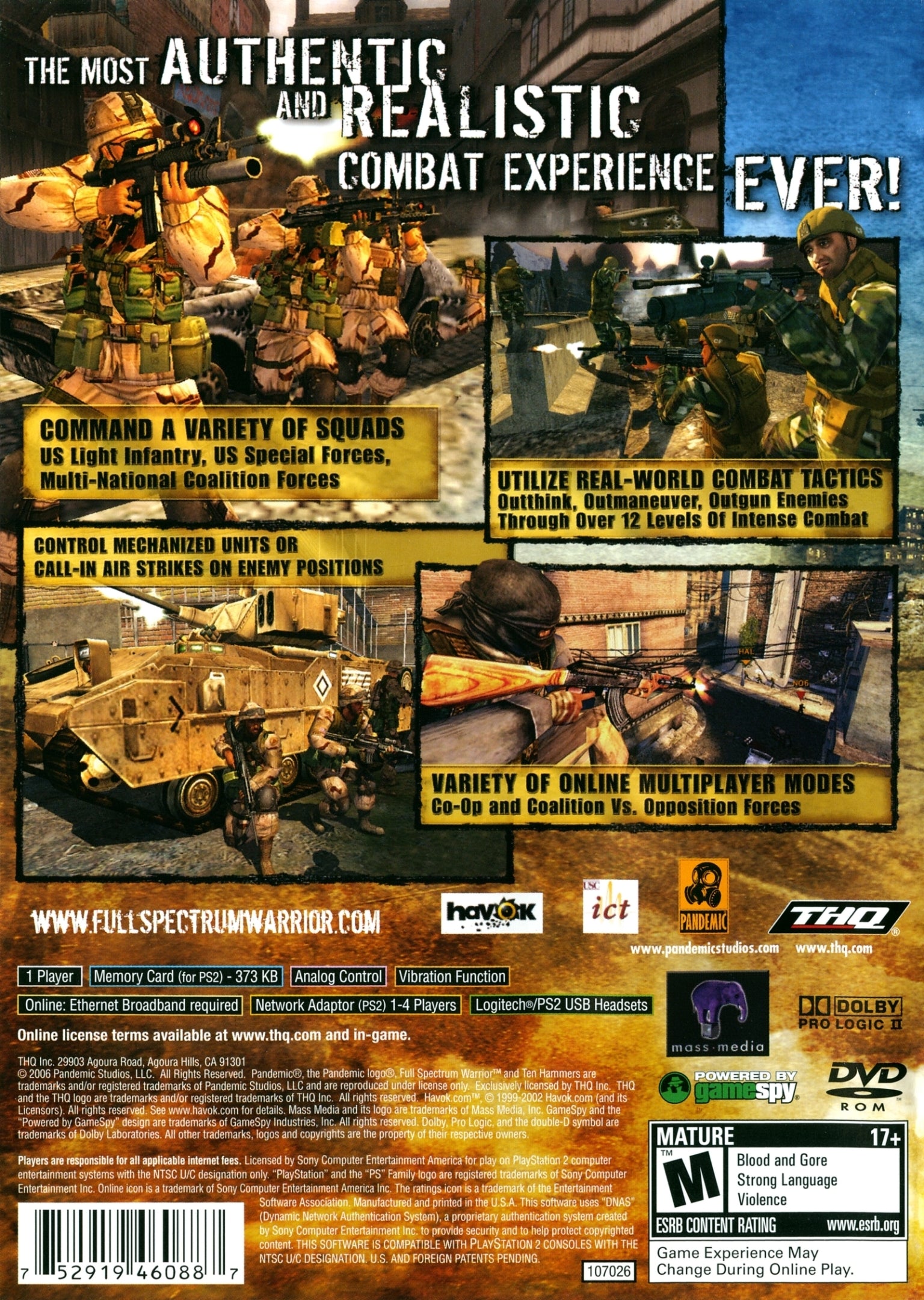 Full Spectrum Warrior: Ten Hammers - (PS2) PlayStation 2 [Pre-Owned] Video Games THQ   