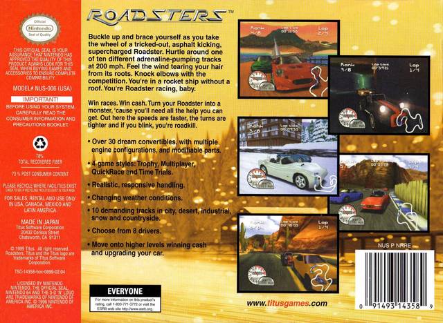 Roadsters - (N64) Nintendo 64 [Pre-Owned] Video Games Titus Software   