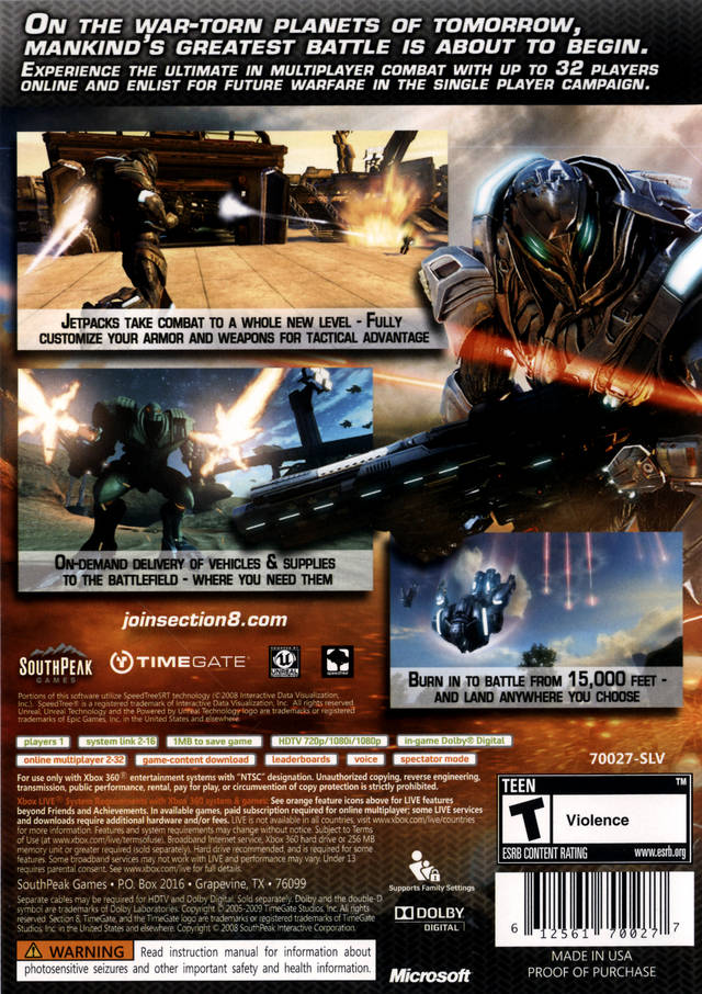 Section 8 - Xbox 360 [Pre-Owned] Video Games SouthPeak Games   