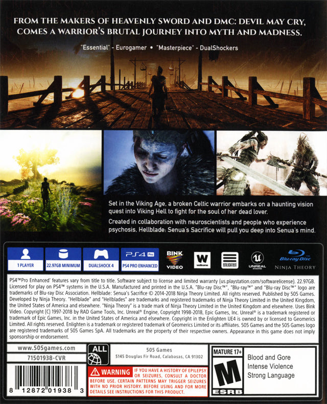 Hellblade: Senua's Sacrifice - (PS4) PlayStation 4 [Pre-Owned] Video Games 505 Games   