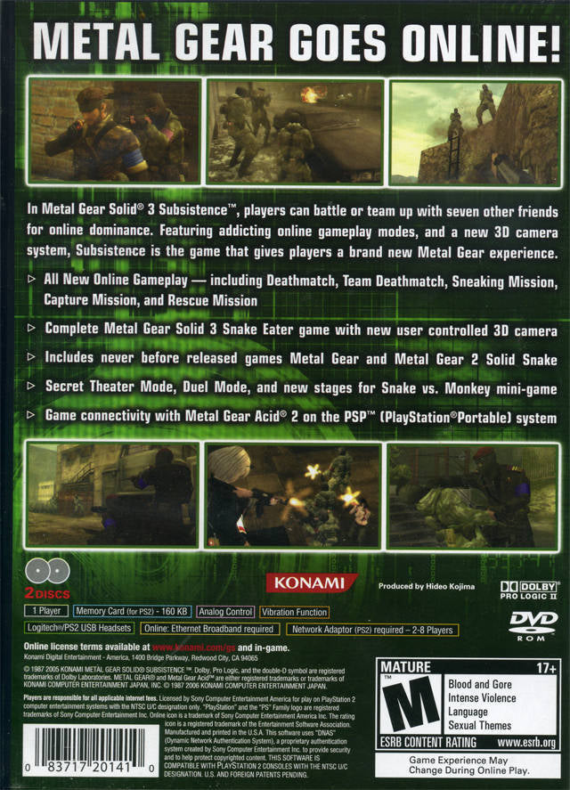 Metal Gear Solid 3: Subsistence - (PS2) PlayStation 2 [Pre-Owned] Video Games Konami   