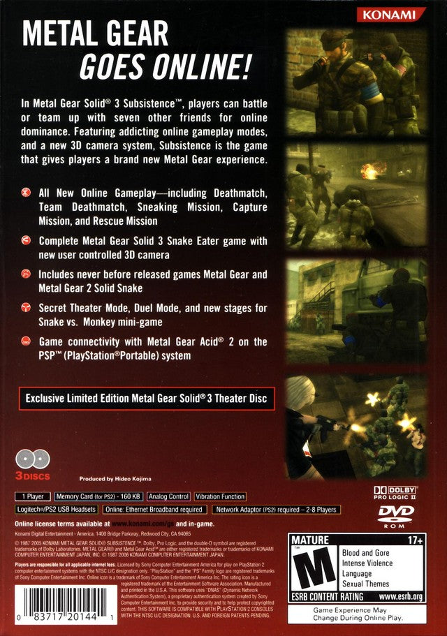Metal Gear Solid 3: Subsistence (Limited Edition) - PlayStation 2 Video Games Konami   