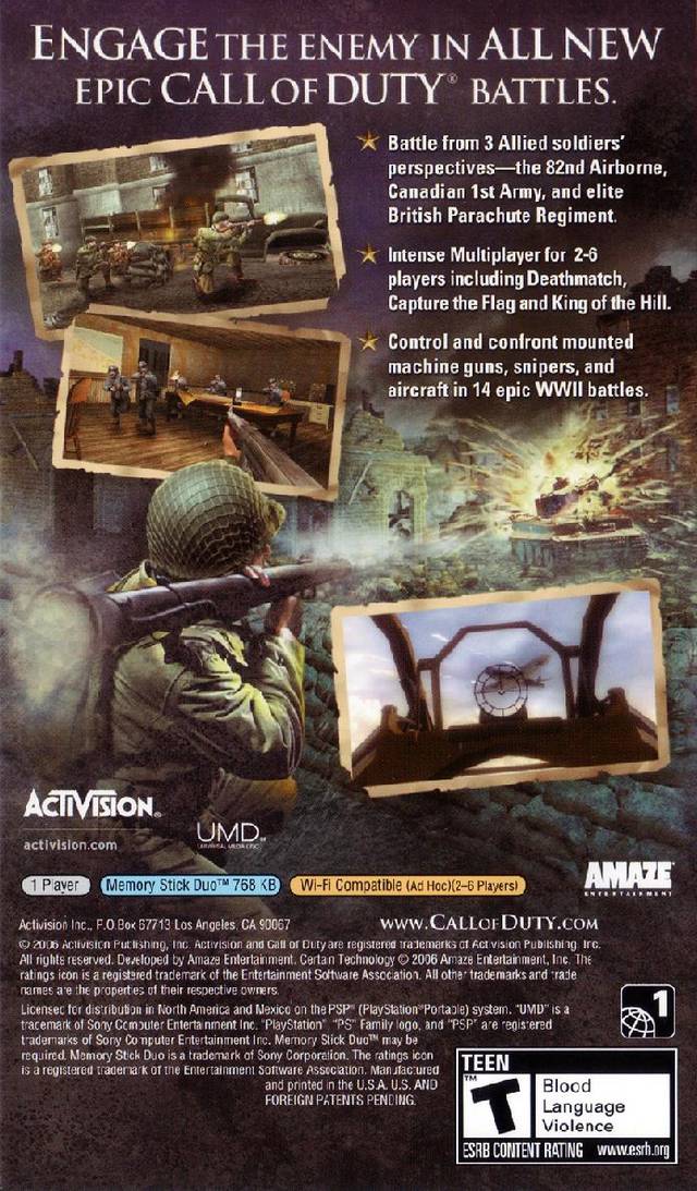 Call of Duty: Roads to Victory - Sony PSP [Pre-Owned] Video Games Activision   