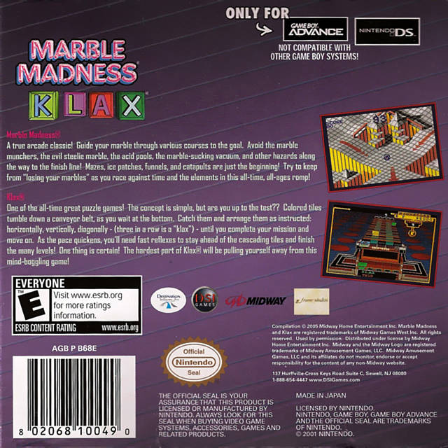 Marble Madness / Klax - (GBA) Game Boy Advance Video Games DSI Games   