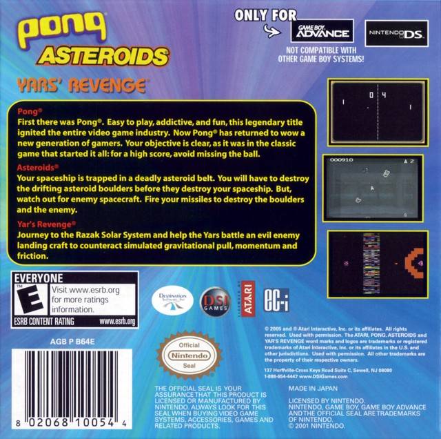 Pong / Asteroids / Yars' Revenge - (GBA) Game Boy Advance Video Games DSI Games   