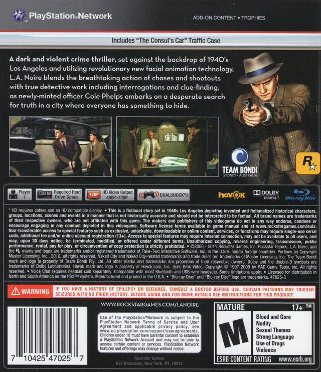 L.A. Noire - (PS3) PlayStation 3 [Pre-Owned] Video Games Rockstar Games   