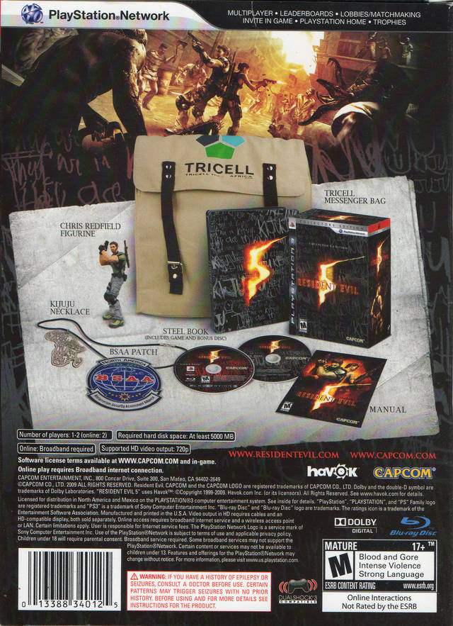 Resident Evil 5 (Collector's Edition) - (PS3) PlayStation 3 [Pre-Owned] Video Games Capcom   
