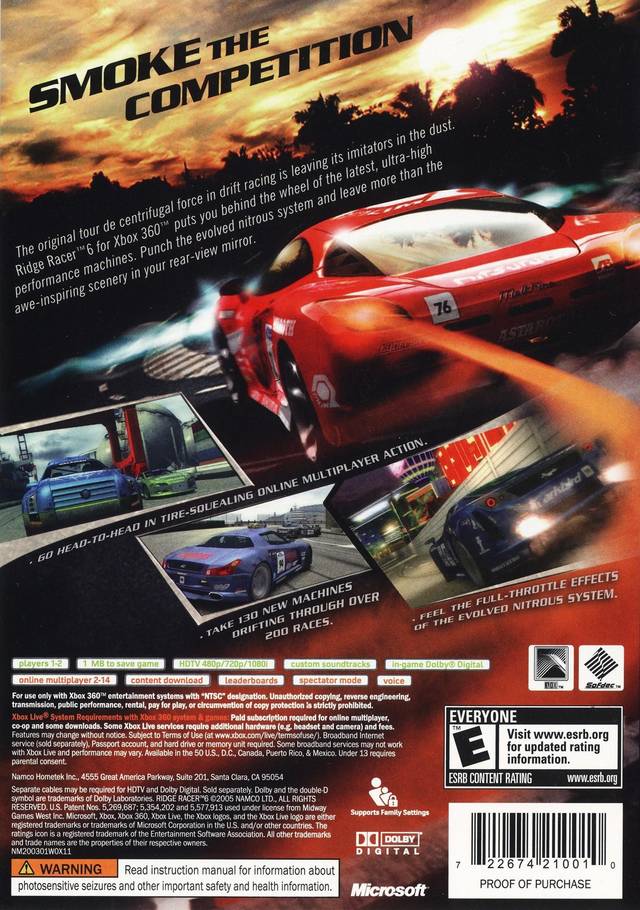 Ridge Racer 6 - Xbox 360 [Pre-Owned] Video Games Namco   
