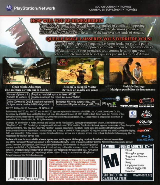 Way of the Samurai 3 - (PS3) Playstation 3 [Pre-Owned] Video Games Agetec   