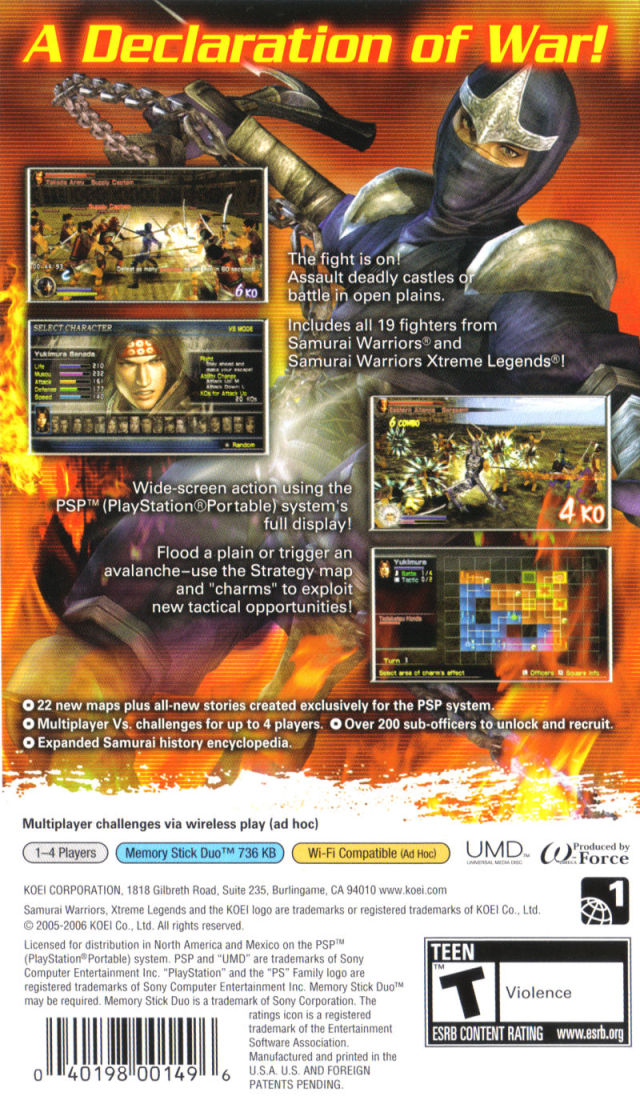 Samurai Warriors: State of War - Sony PSP [Pre-Owned] Video Games Koei   