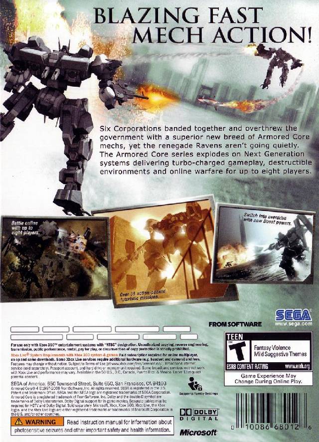 Armored Core 4 - Xbox 360 [Pre-Owned] Video Games Sega   