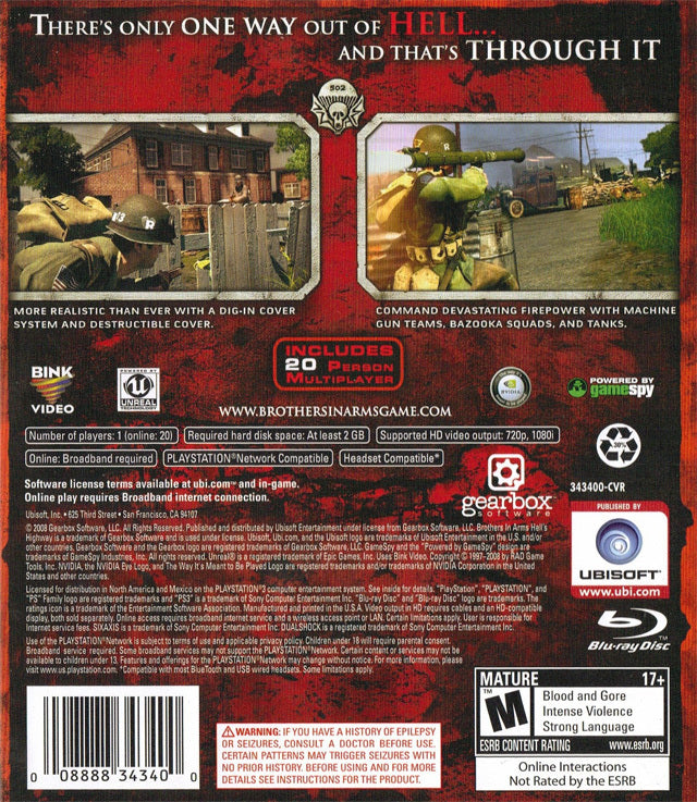 Brothers in Arms: Hell's Highway - (PS3) PlayStation 3 Video Games Ubisoft   