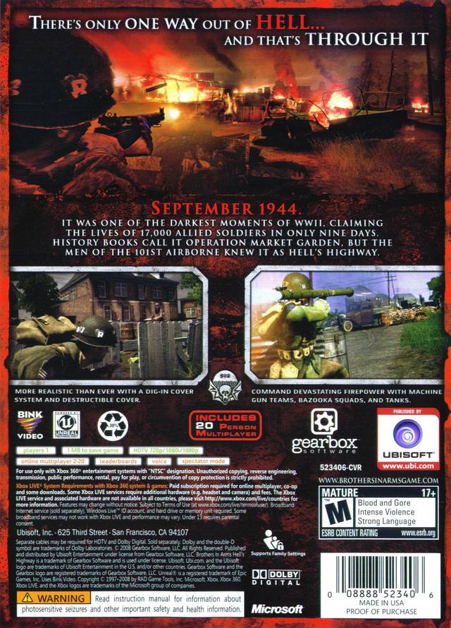 Brothers in Arms: Hell's Highway - Xbox 360 Video Games Ubisoft   