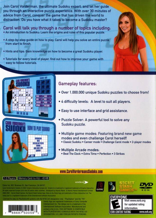 Carol Vorderman's Sudoku - (PS2) PlayStation 2 [Pre-Owned] Video Games Eidos Interactive   