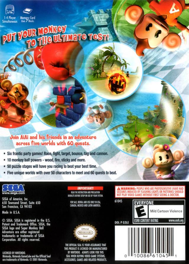 Super Monkey Ball Adventure - (GC) GameCube [Pre-Owned] Video Games Sega   