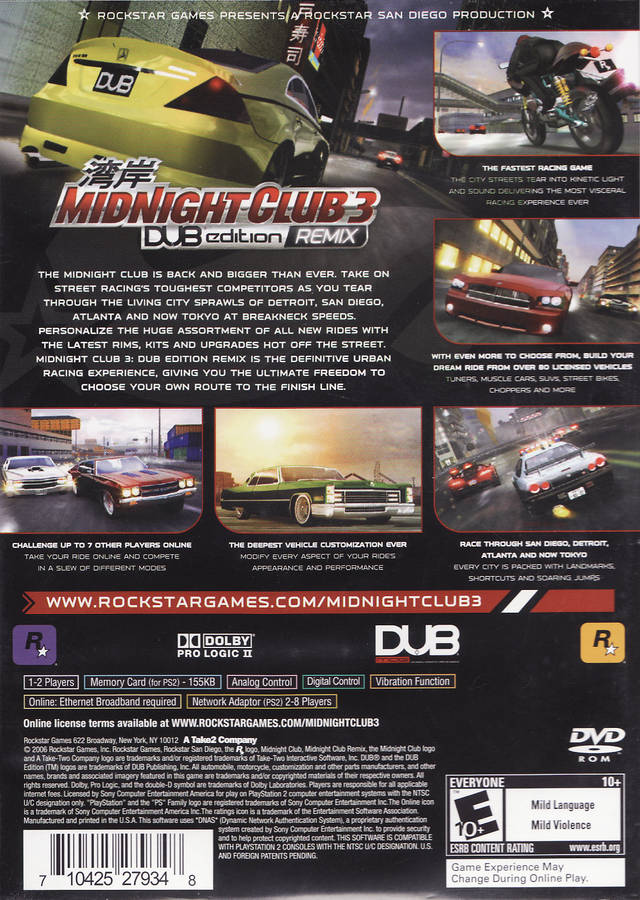 Midnight Club 3: DUB Edition Remix (Greatest Hits) - (PS2) PlayStation 2 [Pre-Owned] Video Games Rockstar Games   