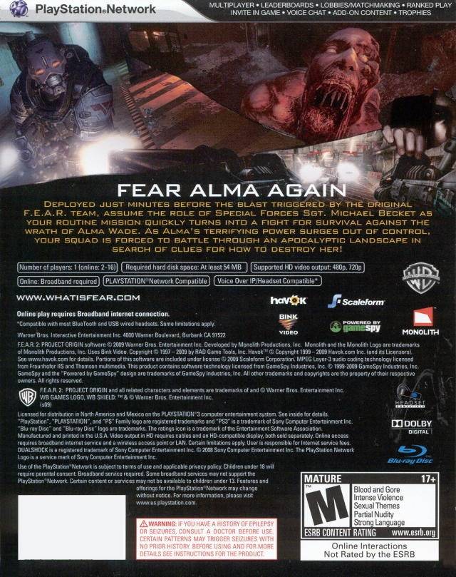 F.E.A.R. 2: Project Origin - (PS3) PlayStation 3 [Pre-Owned] Video Games Warner Bros. Interactive Entertainment   