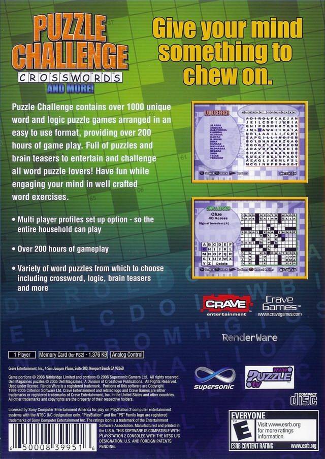 Puzzle Challenge: Crosswords And More! - (PS2) PlayStation 2 [Pre-Owned] Video Games Crave   