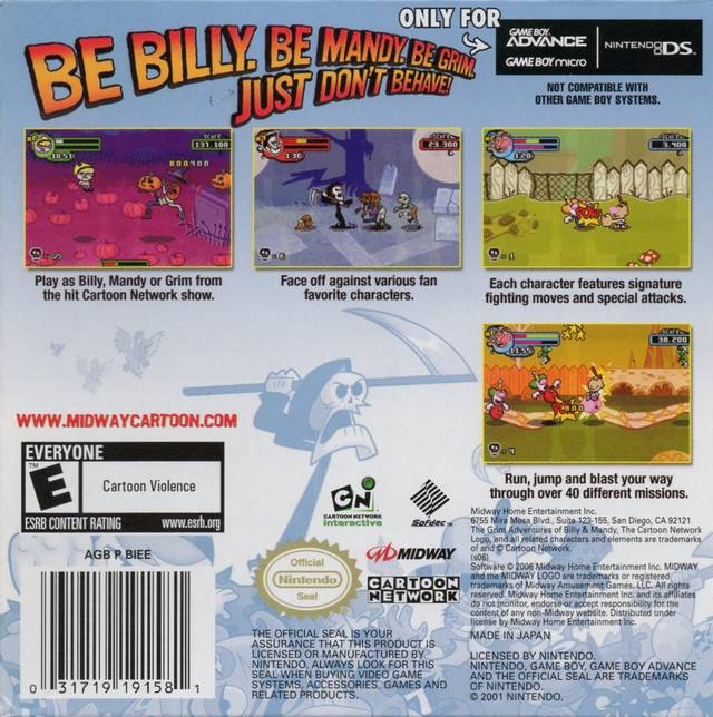 The Grim Adventures of Billy & Mandy - (GBA) Game Boy Advance Video Games Midway   