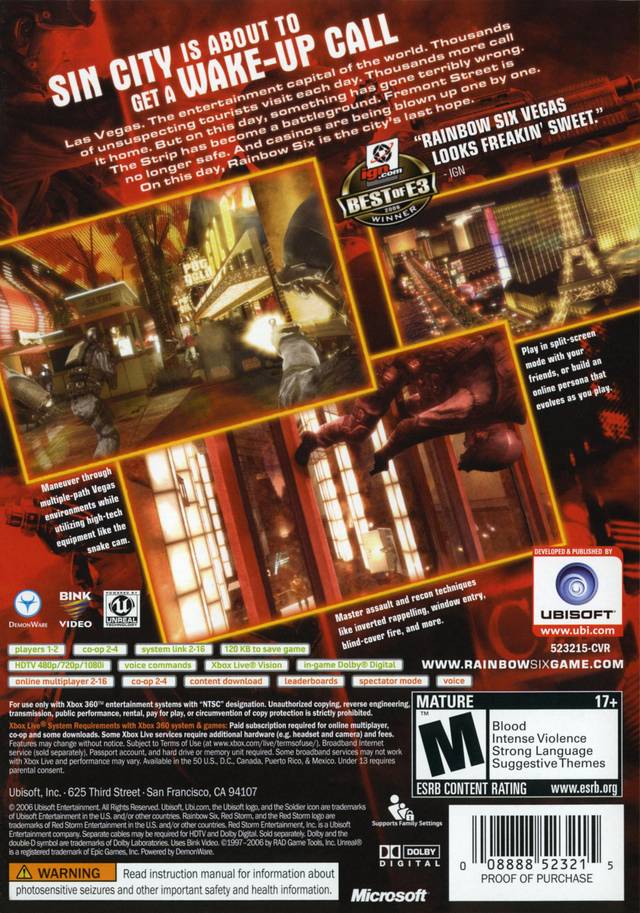 Tom Clancy's Rainbow Six Vegas - Xbox 360 [Pre-Owned] Video Games Ubisoft   