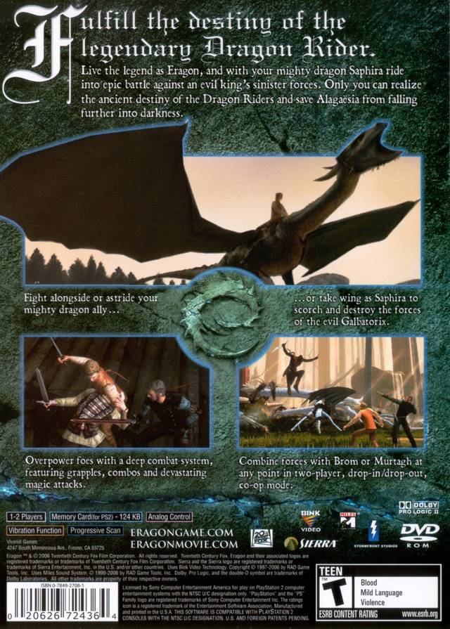 Eragon PS2 PlayStation 2 Pre Owned