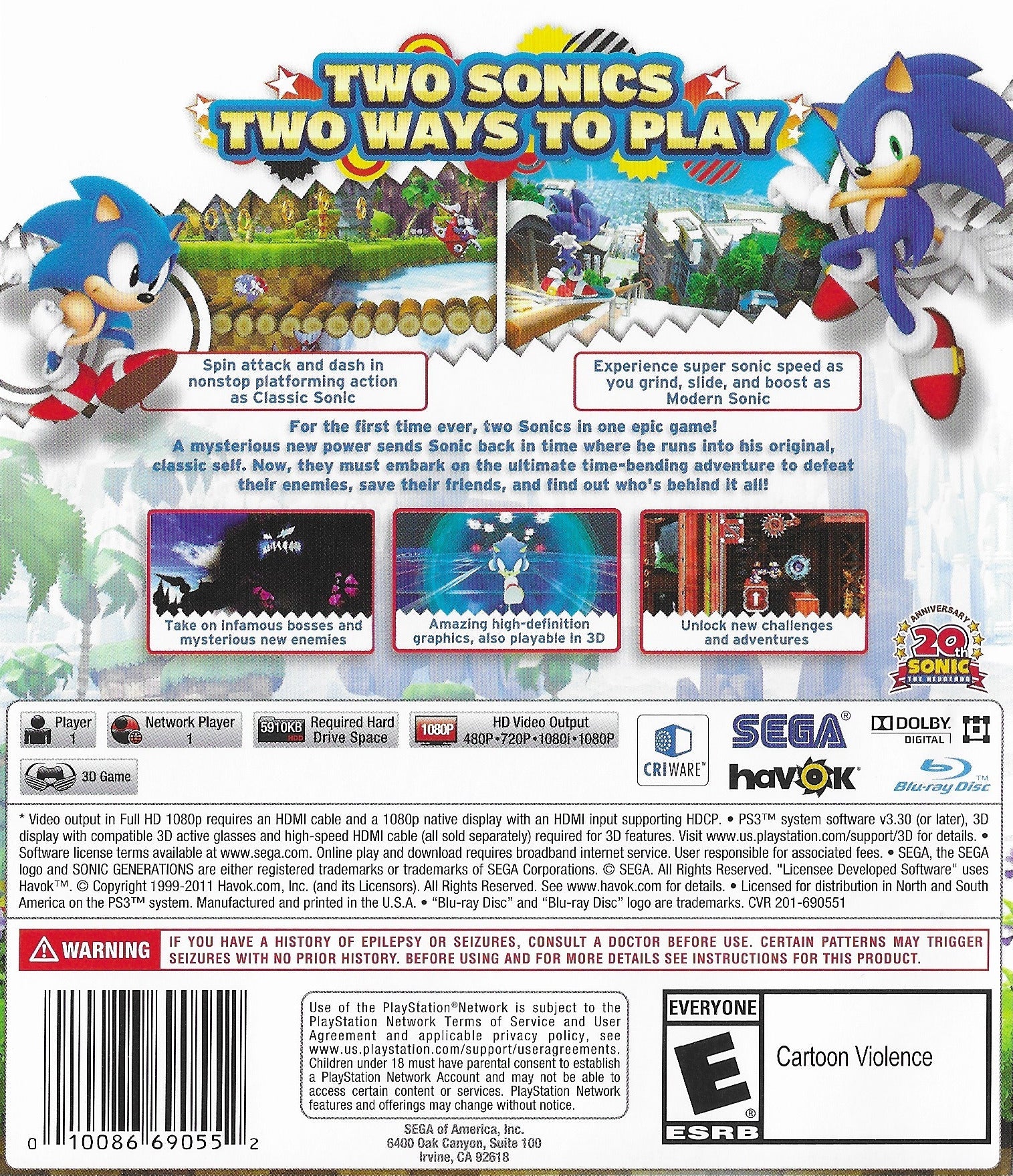 Sonic Generations (Greatest Hits) - (PS3) PlayStation 3 [Pre-Owned] Video Games Sega   
