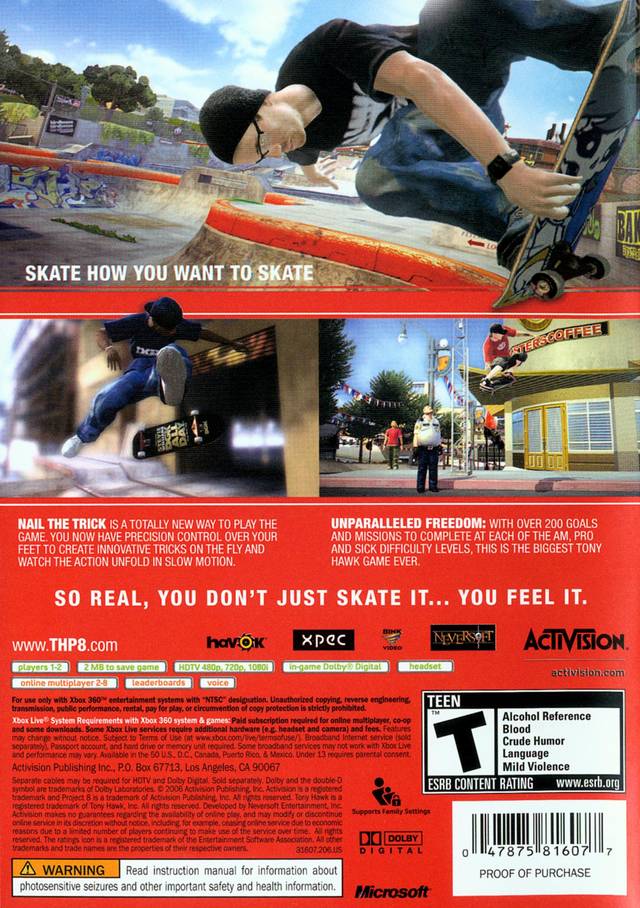 Tony Hawk's Project 8 - Xbox 360 Video Games Activision   