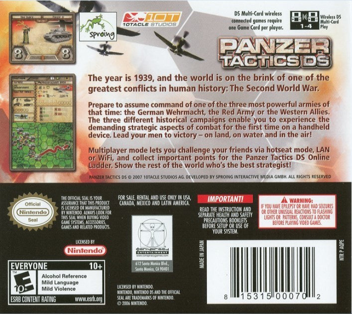 Panzer Tactics DS - (NDS) Nintendo DS [Pre-Owned] Video Games Conspiracy Entertainment   