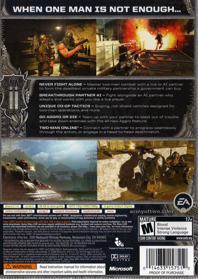Army of Two (Platinum Hits) - Xbox 360 [Pre-Owned] Video Games EA Games