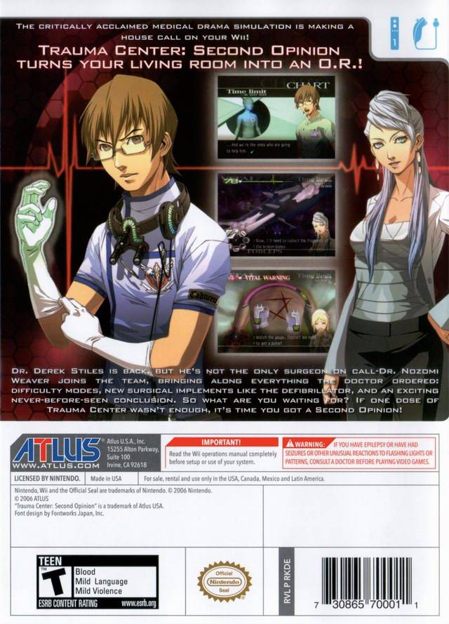 Trauma Center: Second Opinion - Nintendo Wii [Pre-Owned] Video Games Atlus   