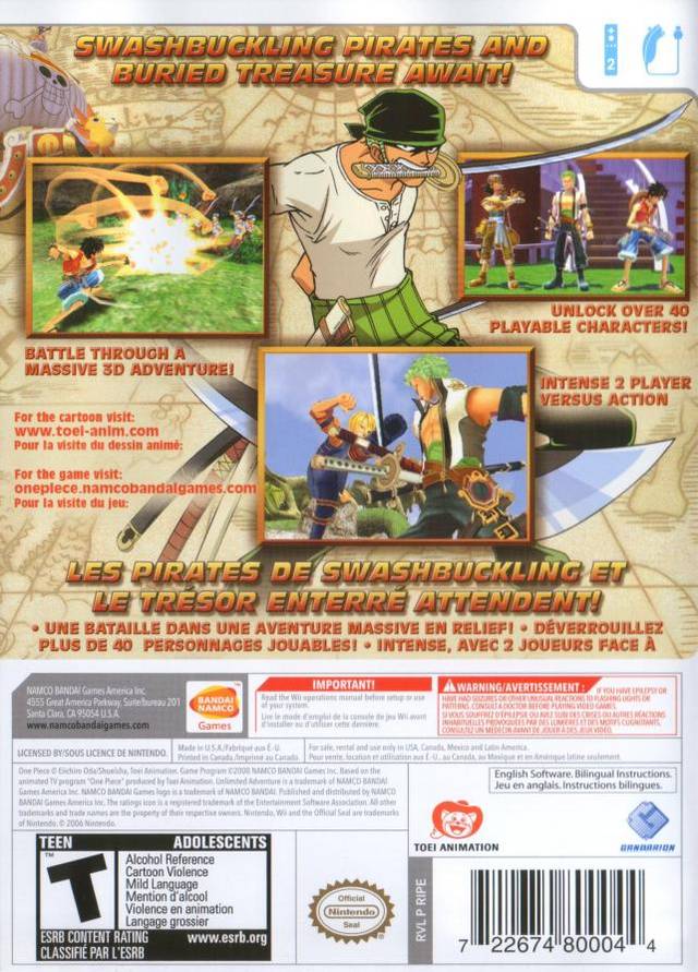One Piece: Unlimited Adventure - Nintendo Wii [Pre-Owned] Video Games Namco Bandai Games   