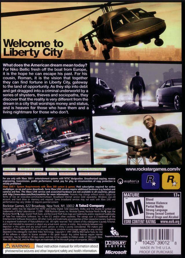 Grand Theft Auto IV - Xbox 360 Video Games Rockstar Games   