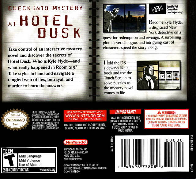 Hotel Dusk: Room 215 - (NDS) Nintendo DS [Pre-Owned] Video Games Nintendo   