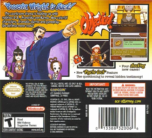 Phoenix Wright: Ace Attorney - Justice for All - (NDS) Nintendo DS [Pre-Owned] Video Games Capcom