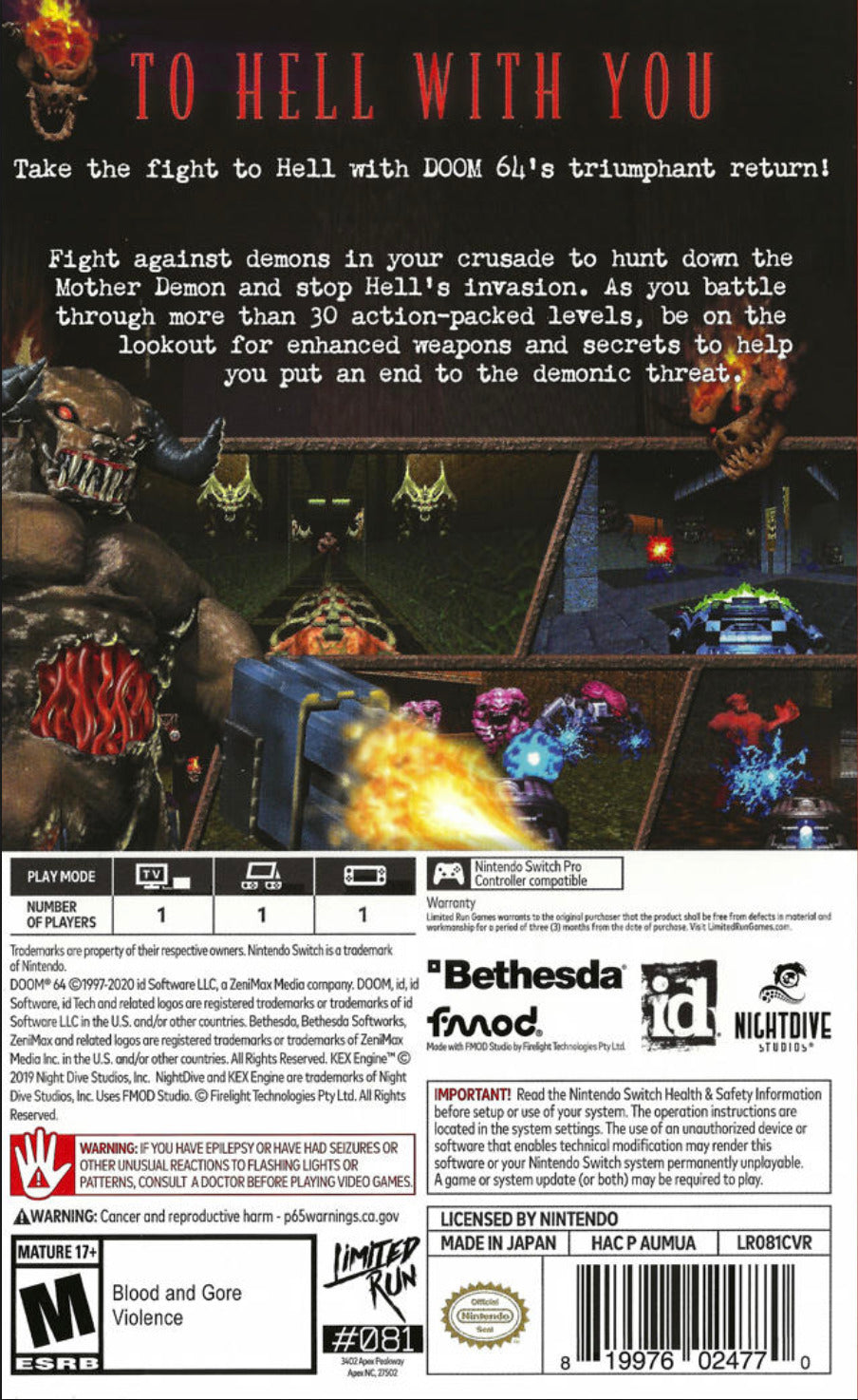 Doom 64 (Limited Run #081) - (NSW) Nintendo Switch Video Games Limited Run Games   