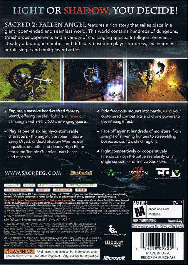 Sacred 2: Fallen Angel - Xbox 360 [Pre-Owned] Video Games cdv Software   