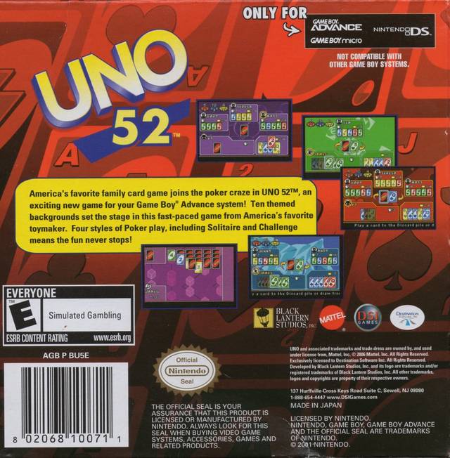 Uno 52 - (GBA) Game Boy Advance Video Games DSI Games   