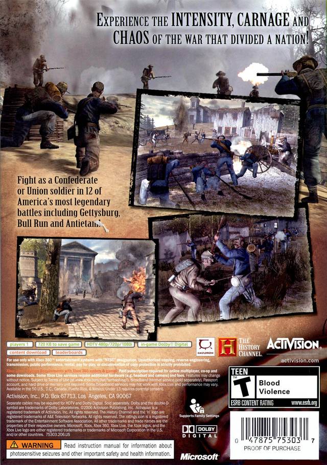 The History Channel: Civil War - A Nation Divided - Xbox 360 [Pre-Owned] Video Games Activision   