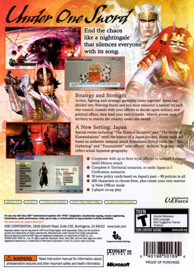 Samurai Warriors 2 Empires - Xbox 360 [Pre-Owned] Video Games Koei   