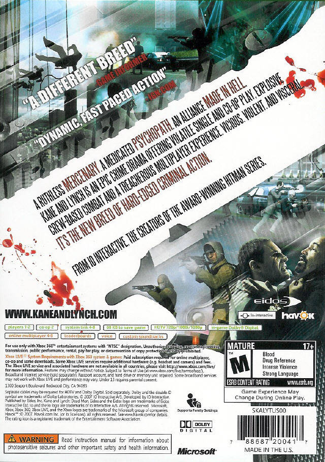 Kane & Lynch: Dead Men - Xbox 360 [Pre-Owned] Video Games Eidos Interactive   