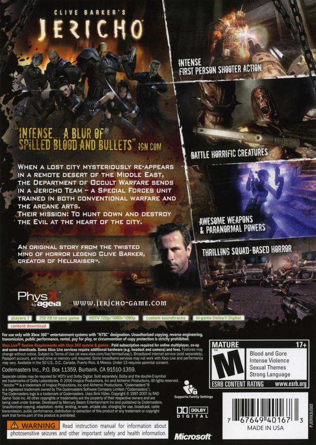 XBOX360ソフト CLIVE BARKER’S JERICHO　ジェリコ Clive Barker's Jericho (Microsoft Xbox 360, 2007) for sale
