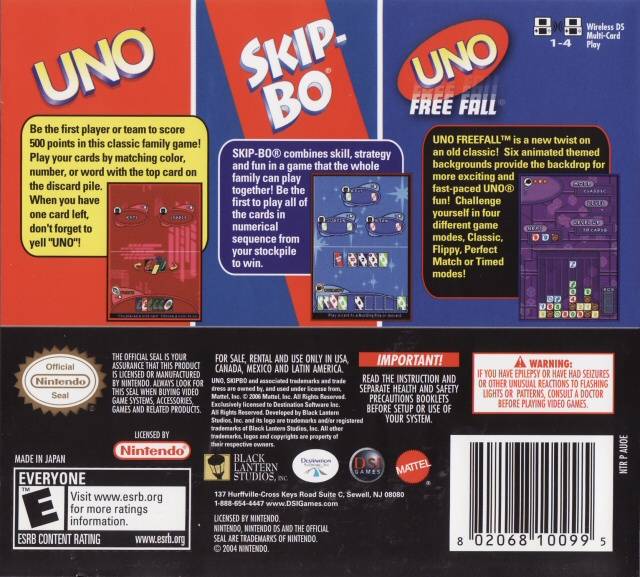 Uno / Skip-Bo / Uno Freefall - Nintendo DS Video Games DSI Games   