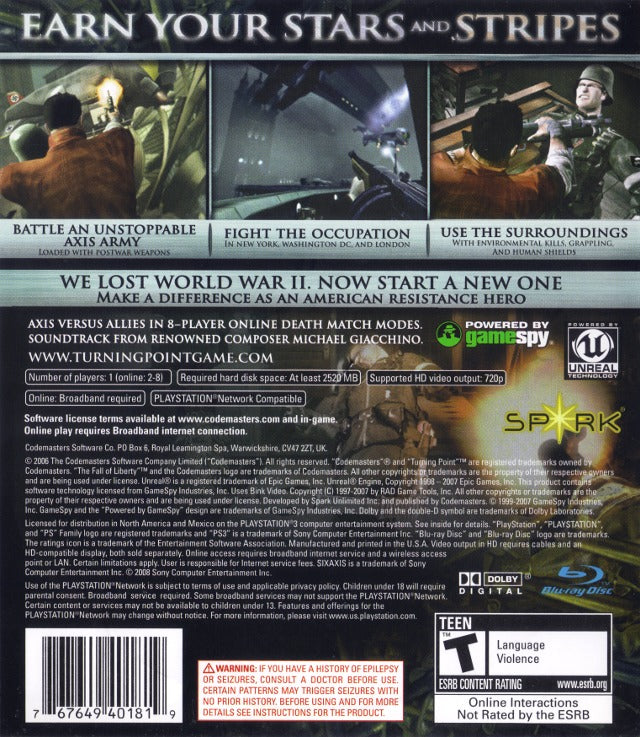 Turning Point: Fall of Liberty - (PS3) PlayStation 3 [Pre-Owned] Video Games Codemasters   