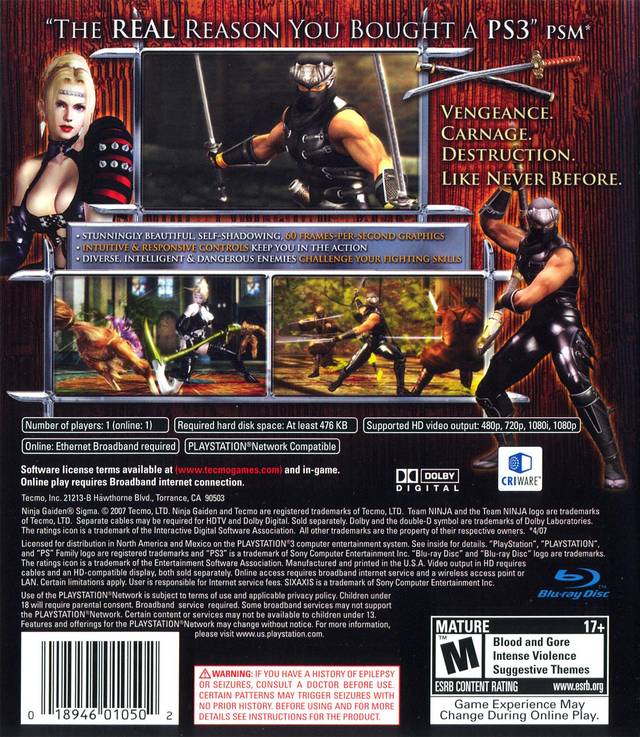 Ninja Gaiden Sigma - (PS3) PlayStation 3 [Pre-Owned] Video Games Tecmo   