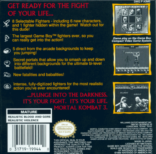 Mortal Kombat 3 - (GB) Game Boy [Pre-Owned] Video Games Acclaim   