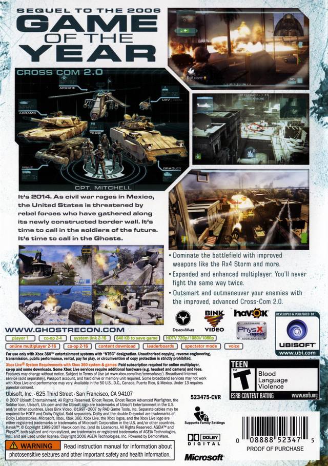 Tom Clancy's Ghost Recon Advanced Warfighter 2 - Xbox 360 [Pre-Owned] Video Games Ubisoft   