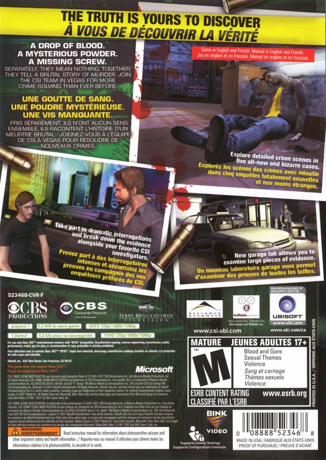 CSI: Crime Scene Investigation: Hard Evidence - Xbox 360 Video Games Ubisoft   