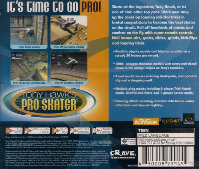 Tony Hawk's Pro Skater (Sega All Stars) - (DC) SEGA Dreamcast [Pre-Owned] Video Games Crave   